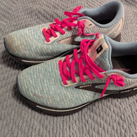 Brooks Shoes - Brooks Womens Road Running Ghost 14 Athletic Sneakers Size 10 Fitness Gym Teal